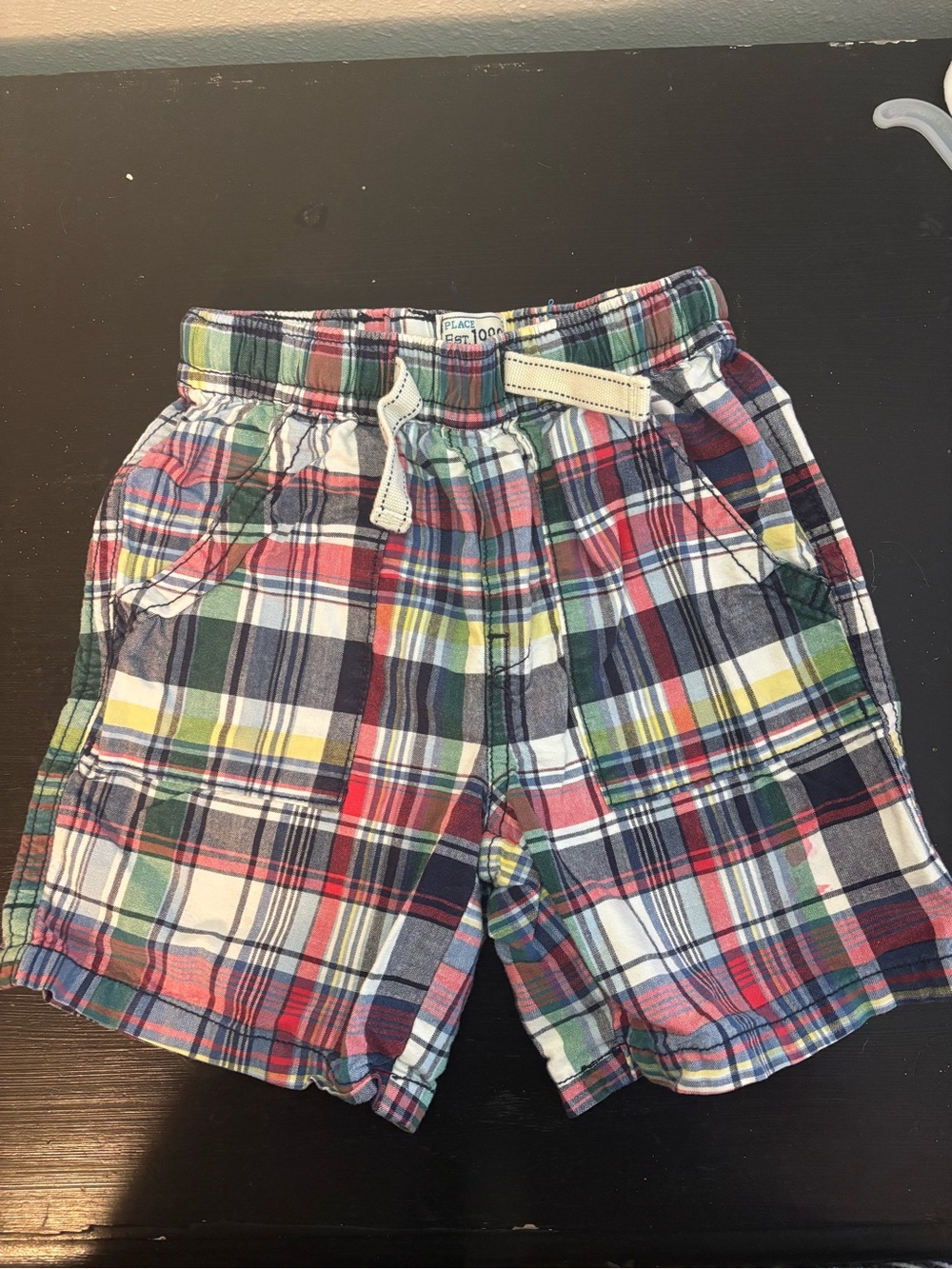 Place Plaid Drawstring Shorts in Red, Green, Navy & Yellow size 3t toddler